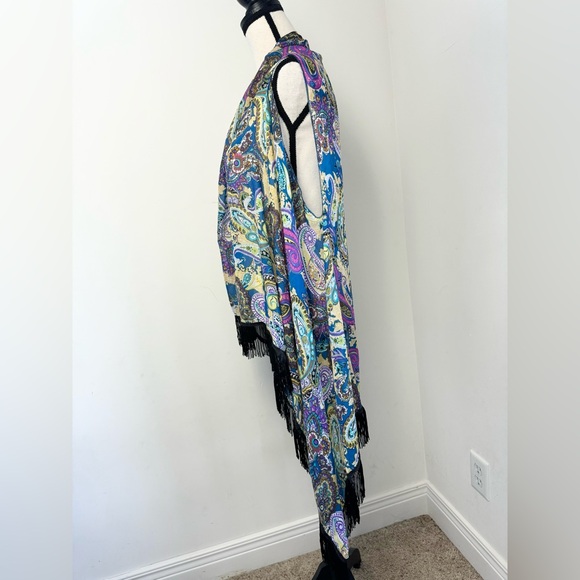 Lavello Convertible Fringed Vest Scarf Sheer Chiffon Paisley Boho Colorful OS - Picture 8 of 10